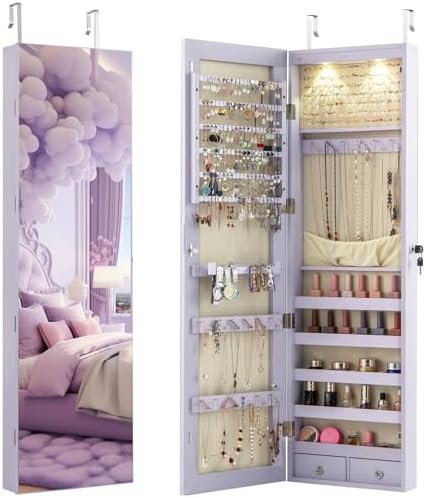 Full Length Mirror Jewelry Armoire - خزانة مجوهرات مثبتة على الحائط أو