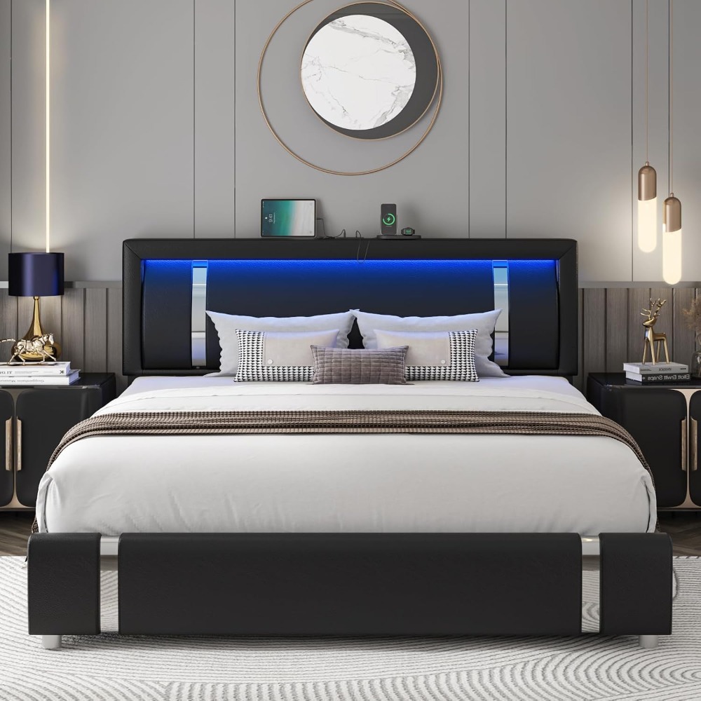 Canopy Bed Frame Metal Queen - إطار سرير بحجم كوين مبطن بجلد