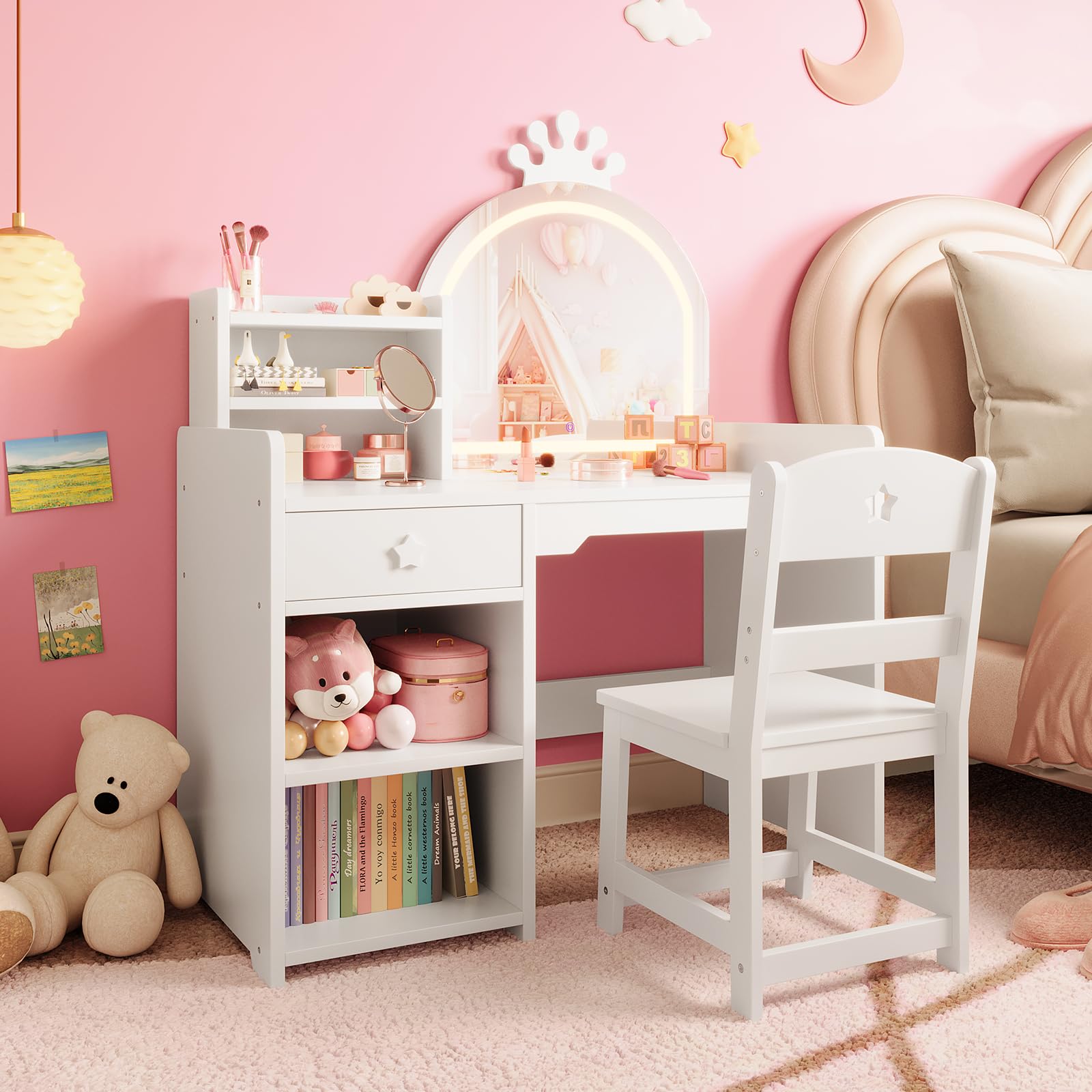 طاولة تجميل وكرسي للأطفال - مر - مراجعة Dressing Table Vanity With Lighted Mirror وسعره