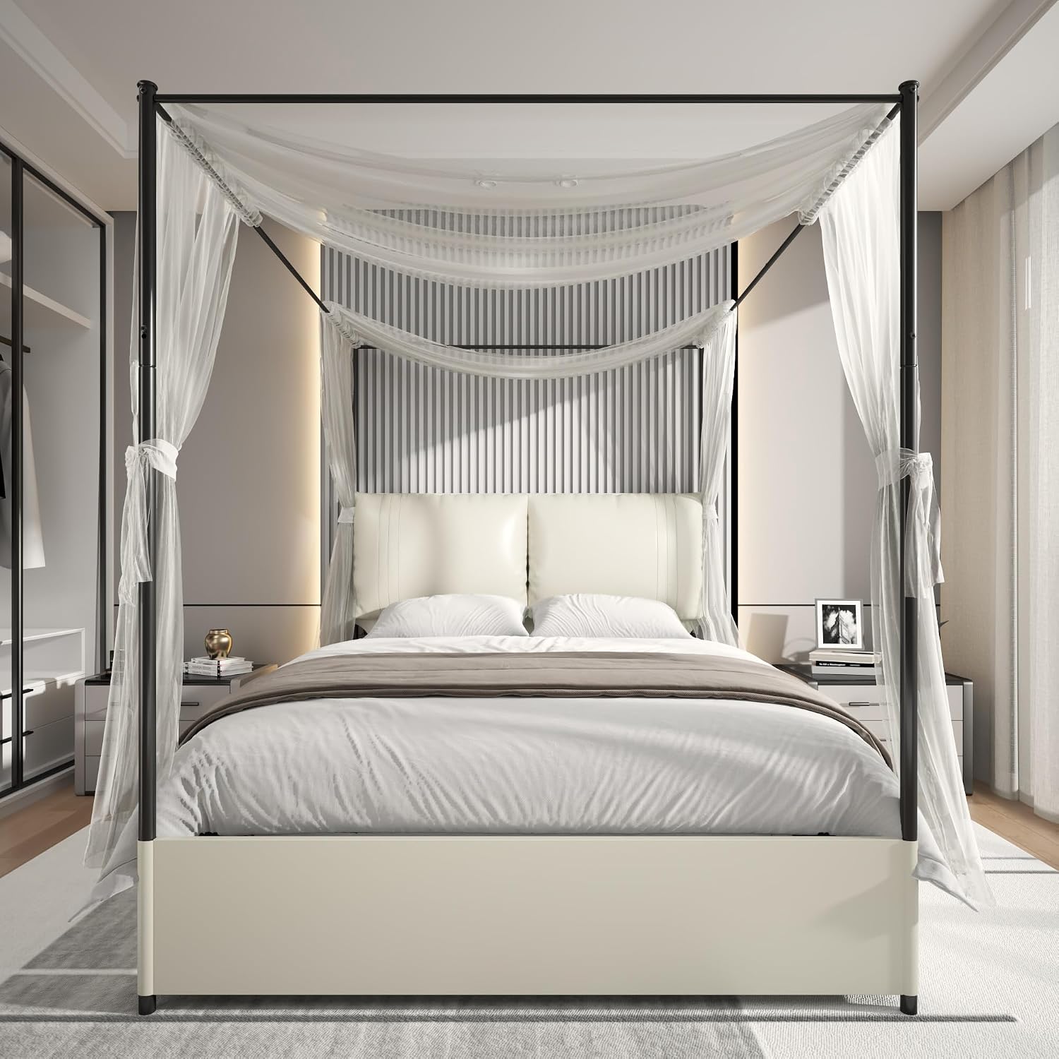 إطار سرير كوين مع مظلة، لوح رأ - مراجعة Canopy Bed Frame Metal Queen وسعره