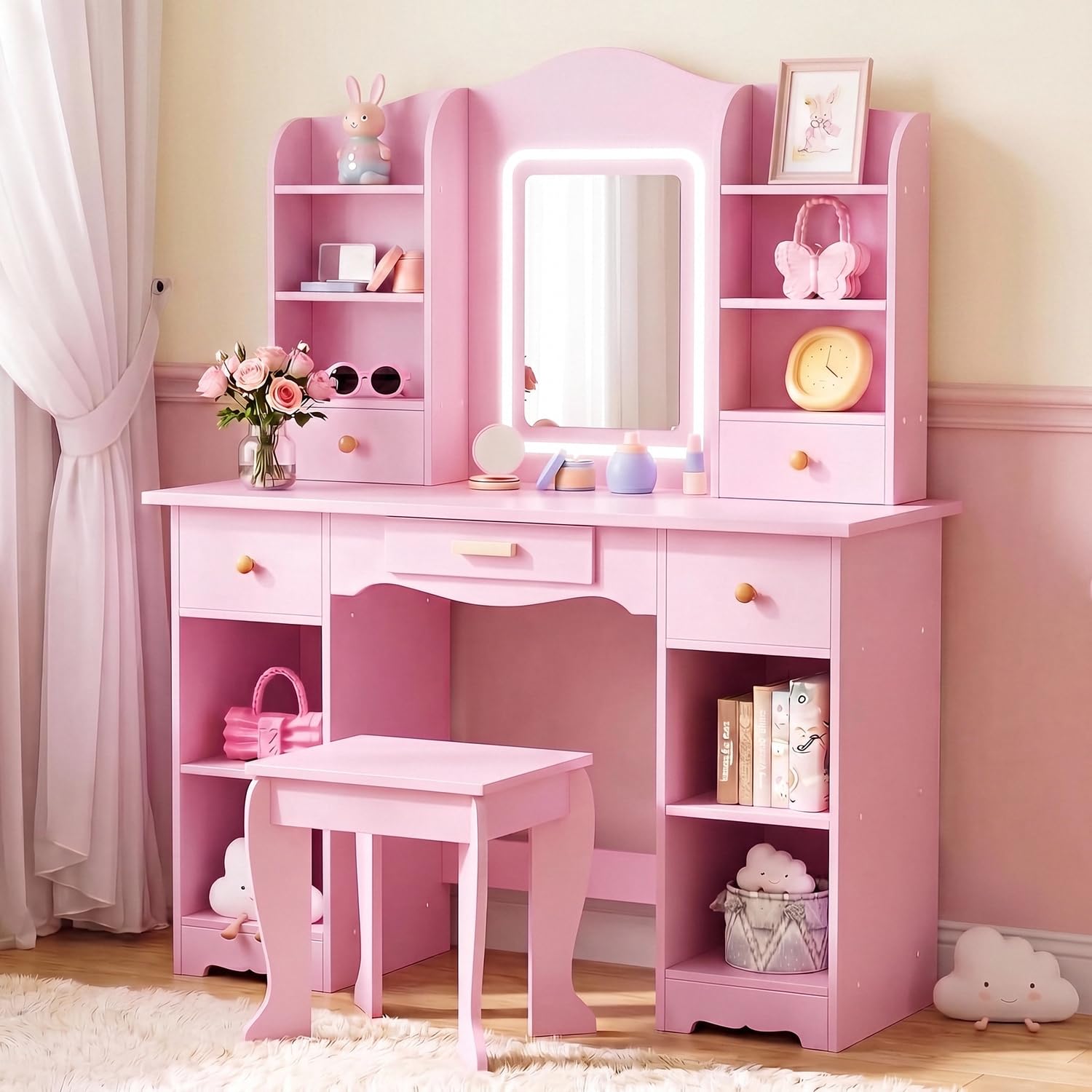 طاولة تجميل للأطفال مع إضاءة ب - مراجعة Dressing Table Vanity With Lighted Mirror وسعره
