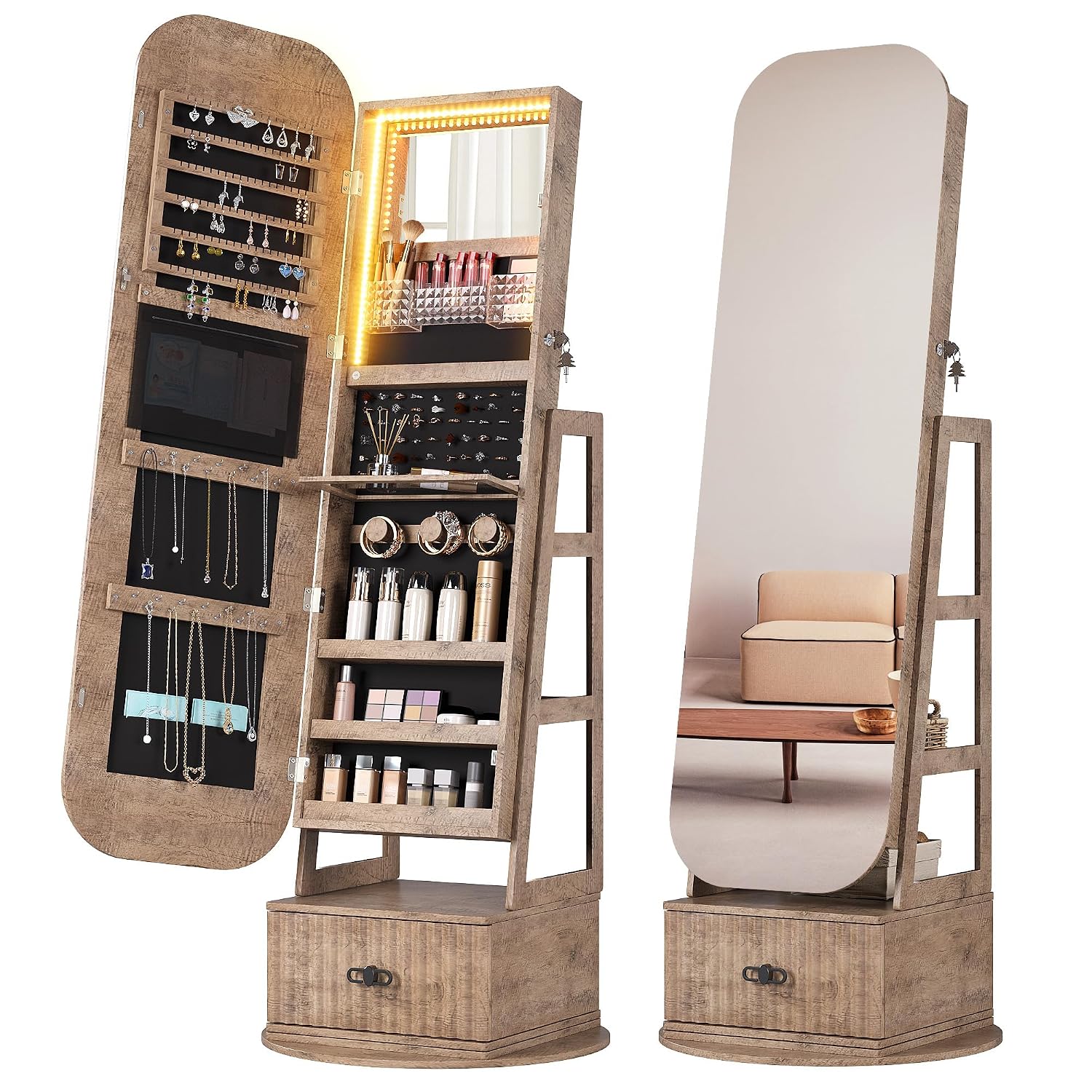 منظم مجوهرات دوار 360 درجة مع  - مراجعة Full Length Mirror Jewelry Armoire وسعره
