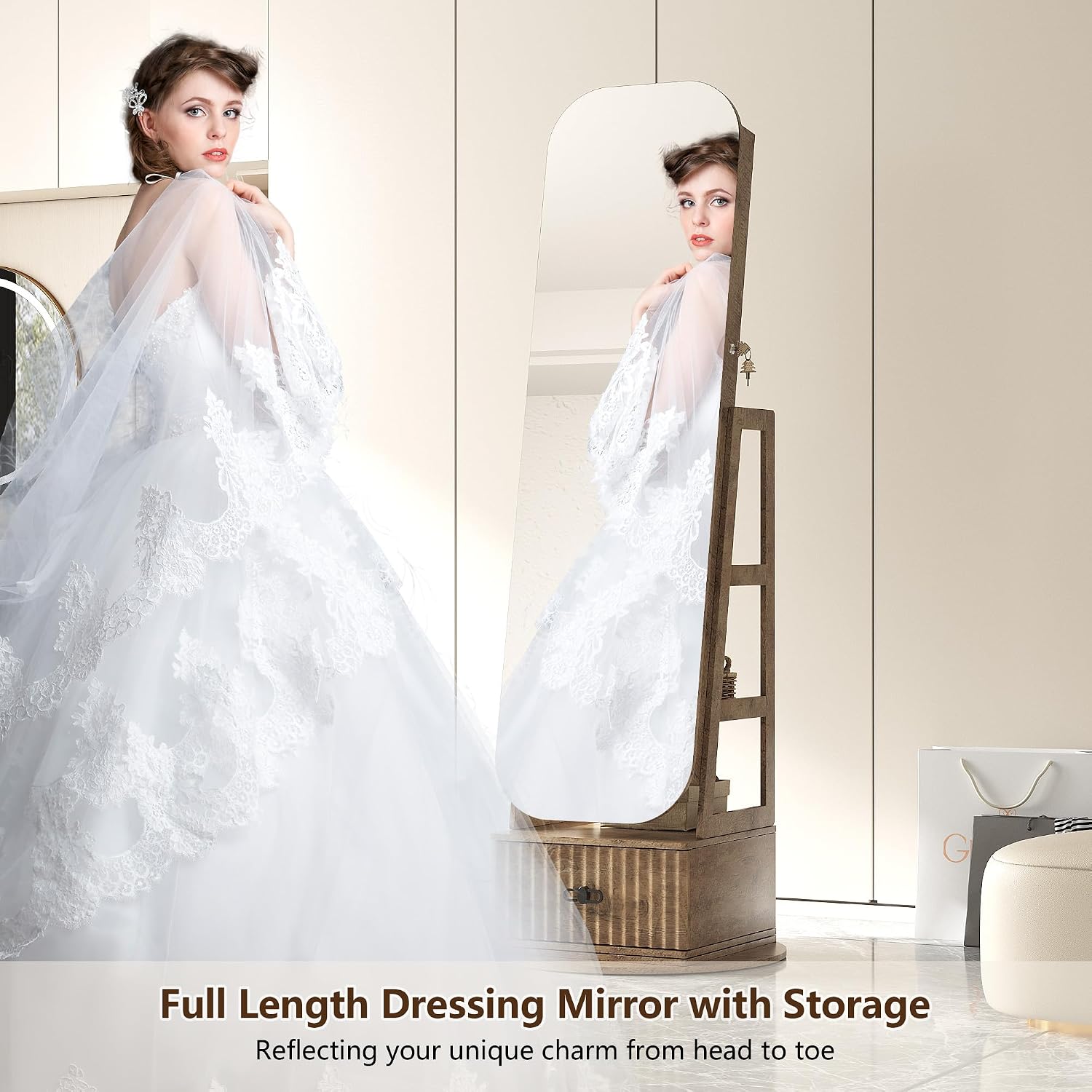 منظم مجوهرات دوار 360 درجة مع  - مراجعة Full Length Mirror Jewelry Armoire وسعره