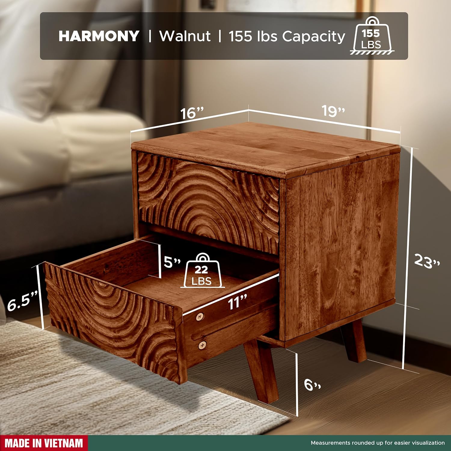 طاولة سرير من خشب الأكاسيا الص - مراجعة Solid Wood Nightstand 2 Drawers وسعره