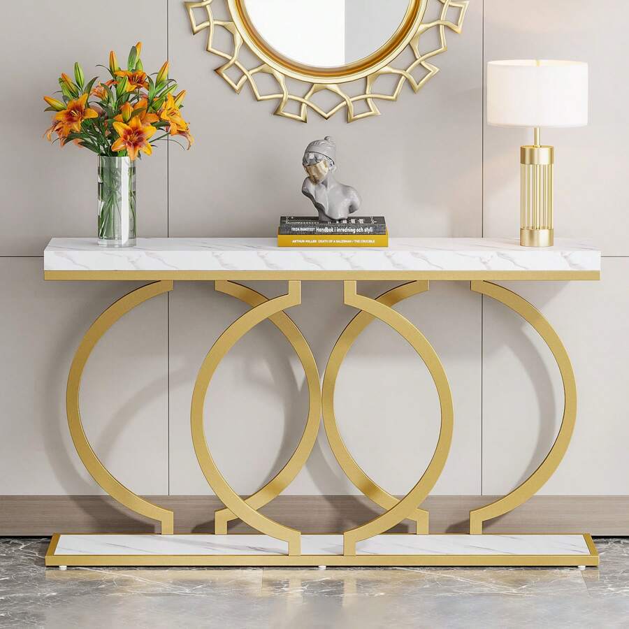 طاولة كونسول عصرية ذهبية اللون - مراجعة Tables وسعره