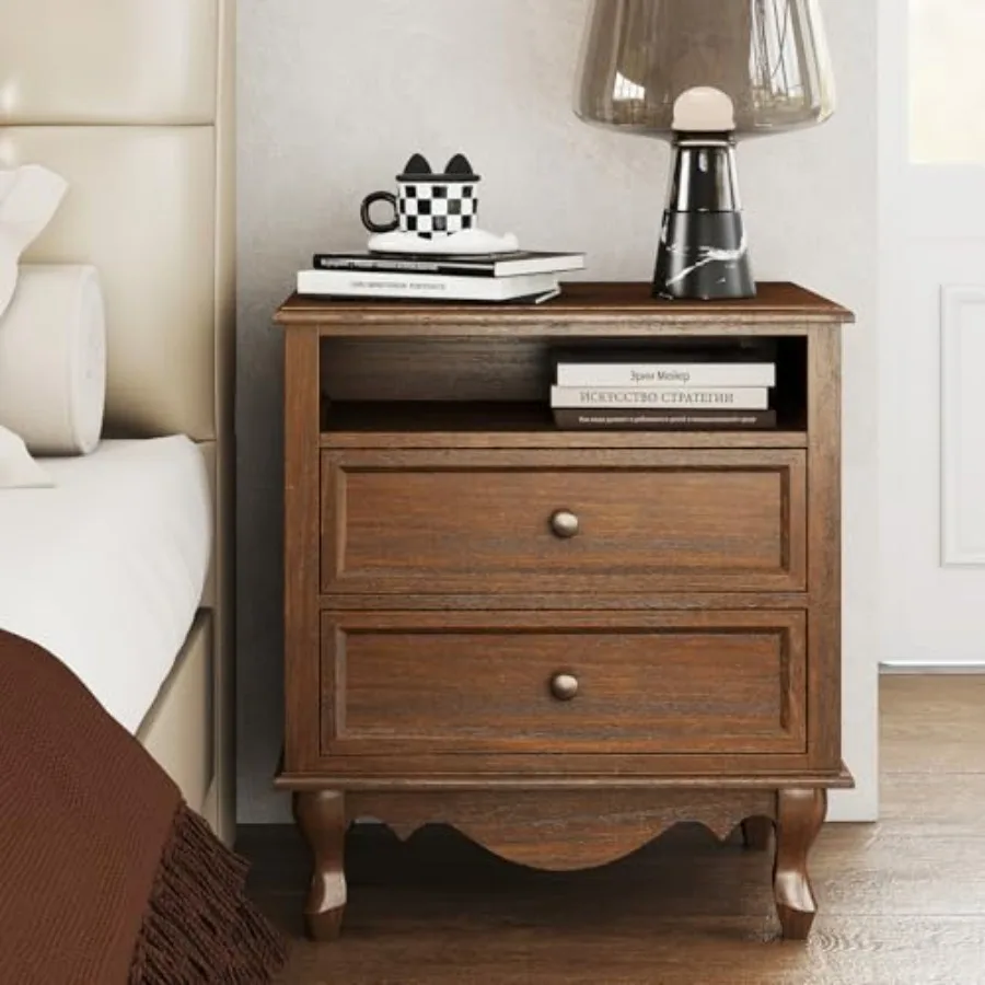 طاولة جانبية للسرير مصنوعة من  - مراجعة Solid Wood Nightstand 2 Drawers وسعره