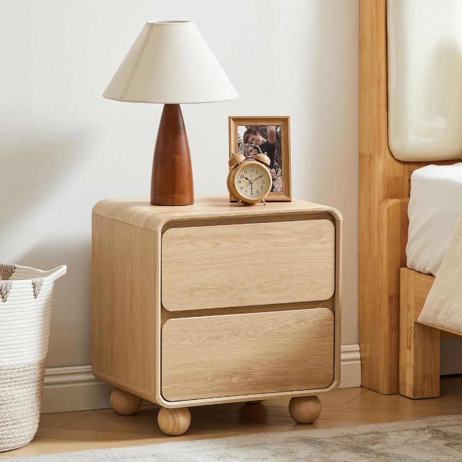طاولة صغيرة بجانب السرير مع در - مراجعة Solid Wood Nightstand 2 Drawers وسعره